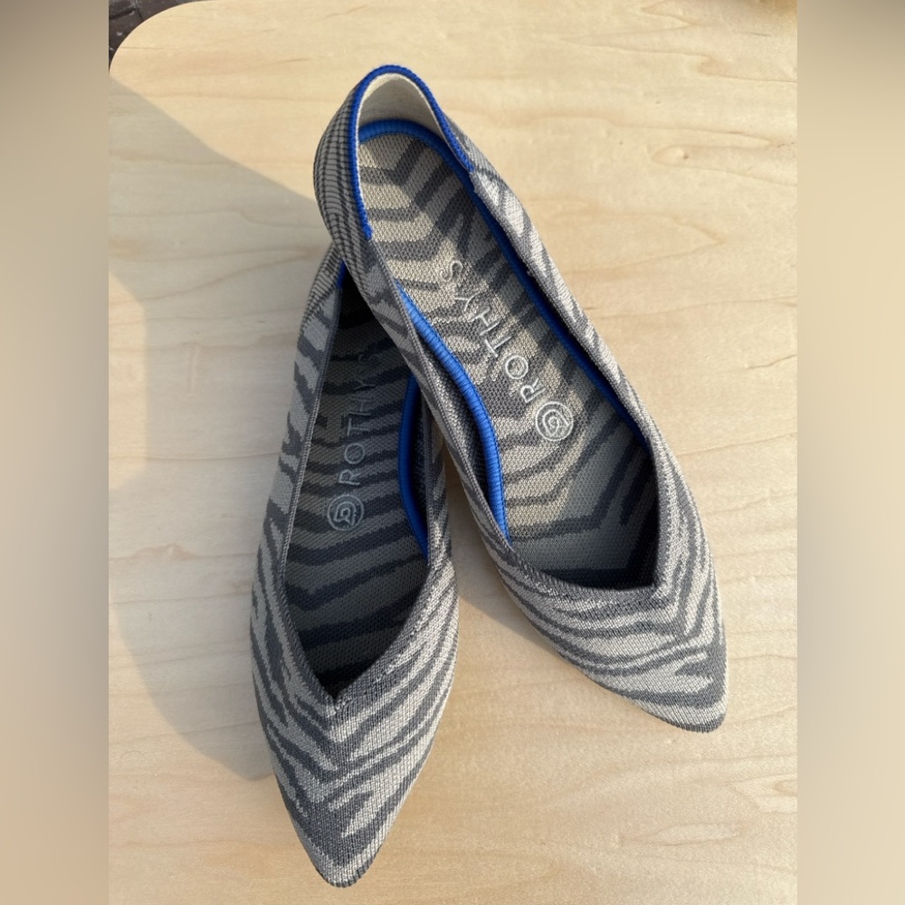Rothy's women’s Pointed Knit Flats in Gray Zebra-7